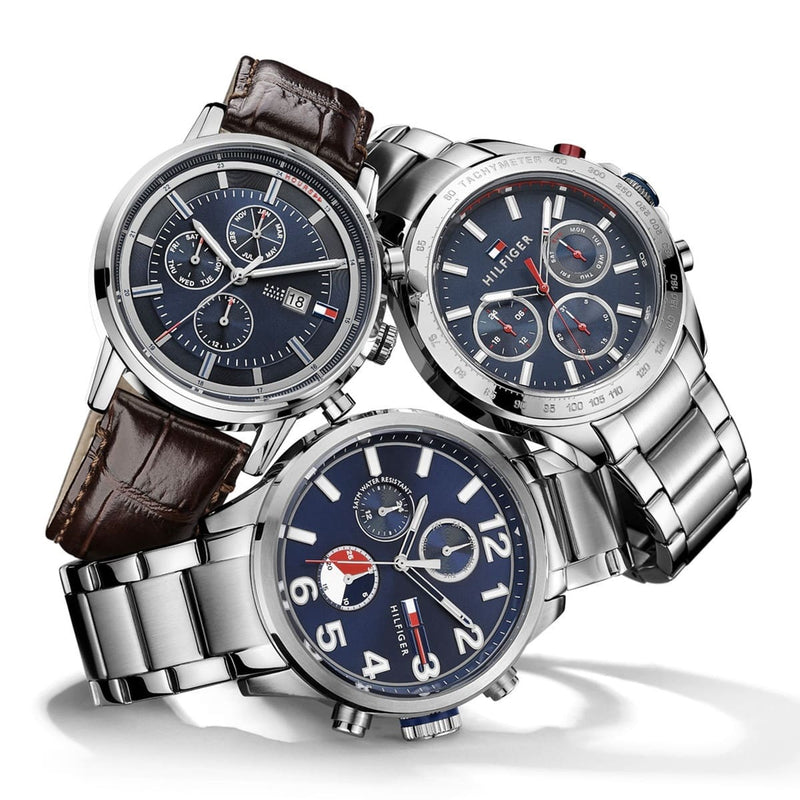 Shop Tommy Hilfiger Jackson Chronograph Blue Dial Silver Steel Strap Watch for Men - 1791242 in USA