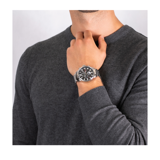Shop Tommy Hilfiger Jackson Quartz Black Dial Silver Steel Strap Watch for Men - 1791243 in USA