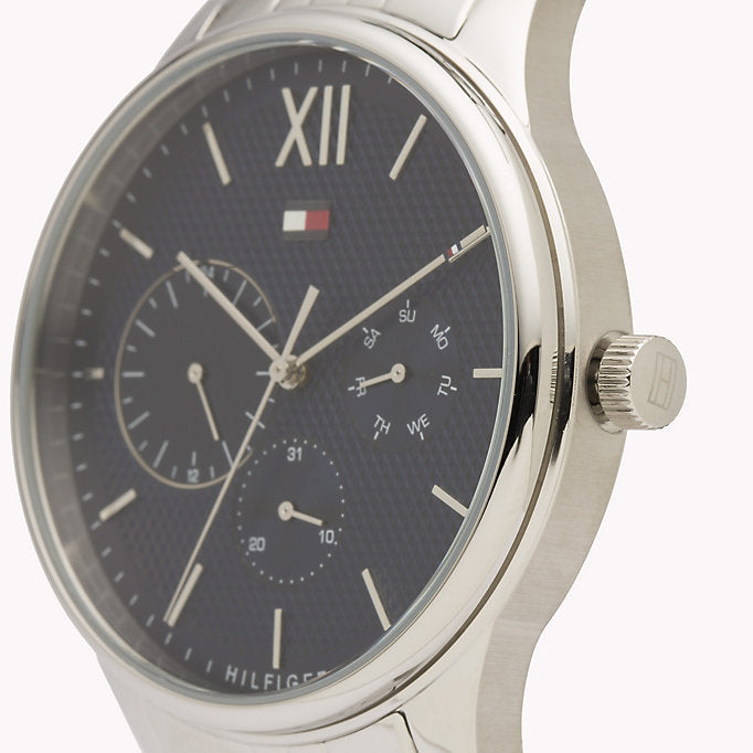 Shop Tommy Hilfiger Damon Chronograph Blue Dial Silver Steel Strap Watch for Men - 1791416 in USA
