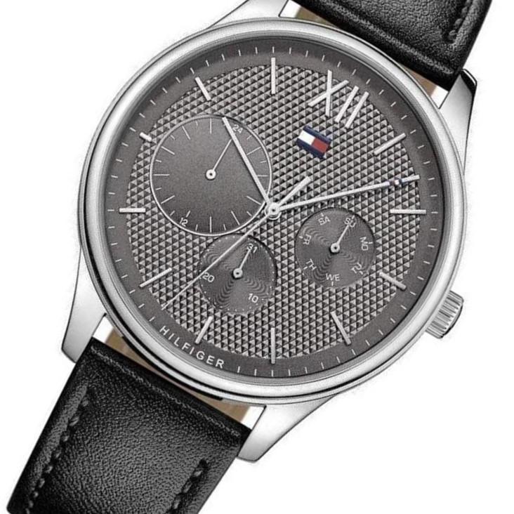 Shop Tommy Hilfiger Damon Multifunction Black Dial Black Leather Strap Watch for Men - 1791417 in USA