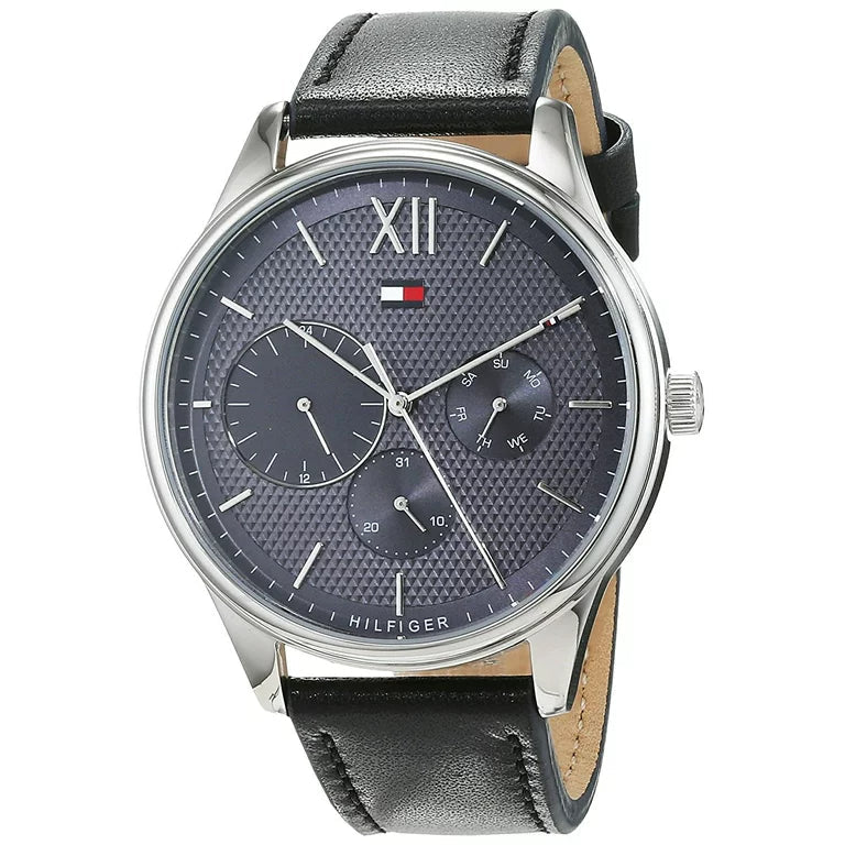 Shop Tommy Hilfiger Damon Multifunction Black Dial Black Leather Strap Watch for Men - 1791417 in USA