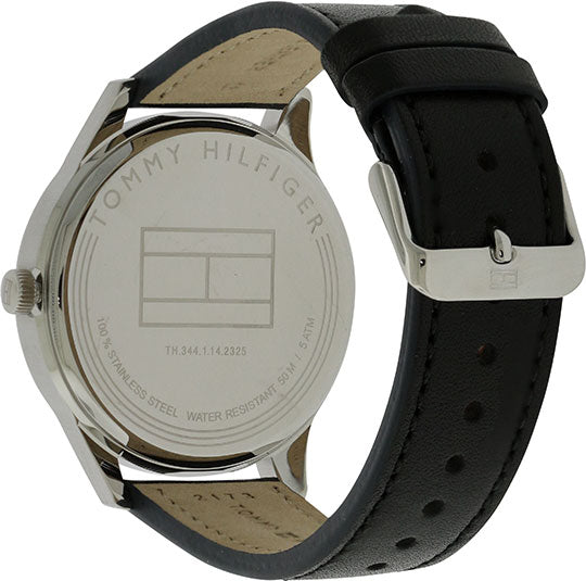 Shop Tommy Hilfiger Damon Multifunction Black Dial Black Leather Strap Watch for Men - 1791417 in USA