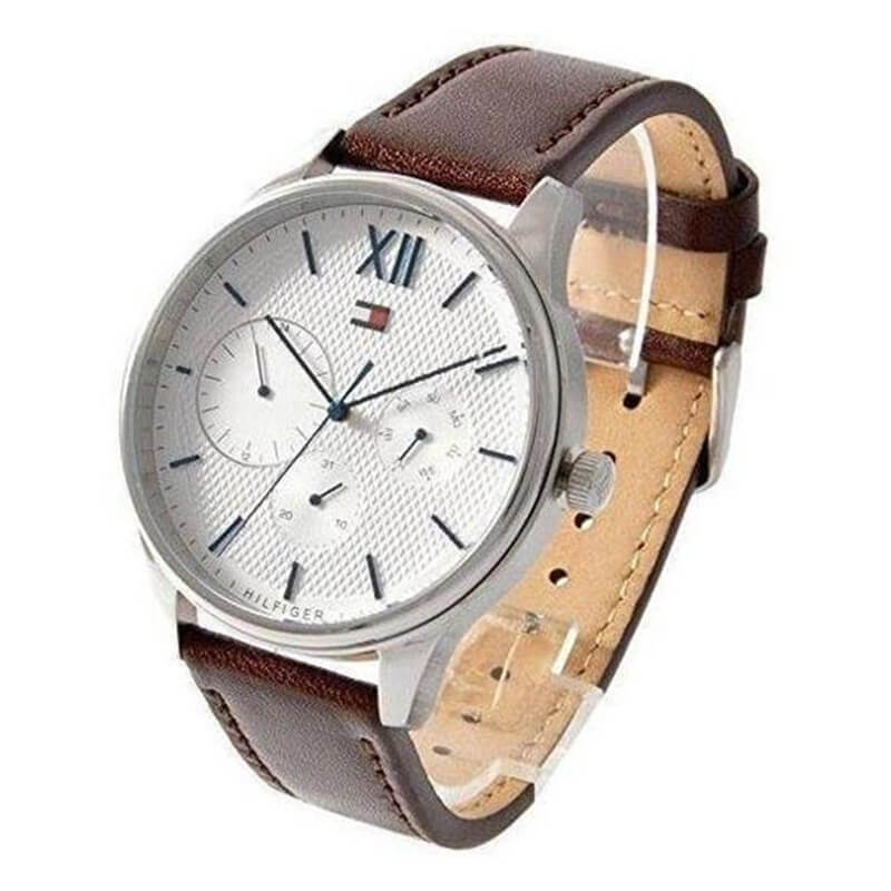 Shop Tommy Hilfiger Damon Quartz White Dial Brown Leather Strap Watch for Men - 1791418 in USA