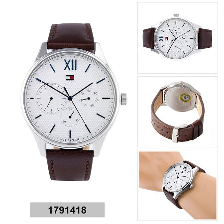 Shop Tommy Hilfiger Damon Quartz White Dial Brown Leather Strap Watch for Men - 1791418 in USA
