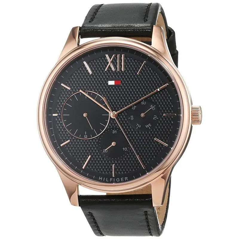 Shop Tommy Hilfiger Damon Quartz Black Dial Black Leather Strap Watch for Men - 1791419 in USA