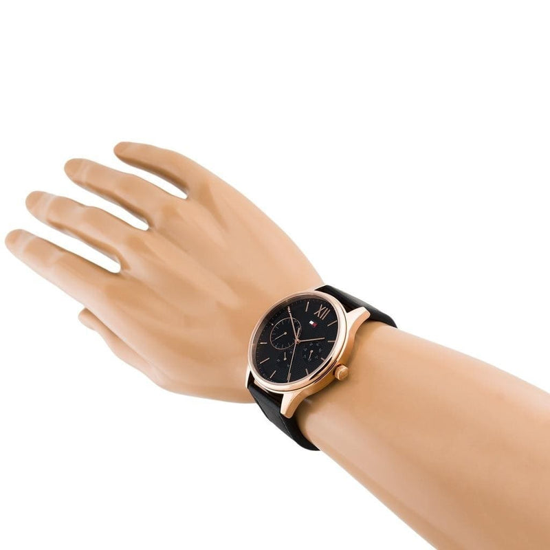 Shop Tommy Hilfiger Damon Quartz Black Dial Black Leather Strap Watch for Men - 1791419 in USA