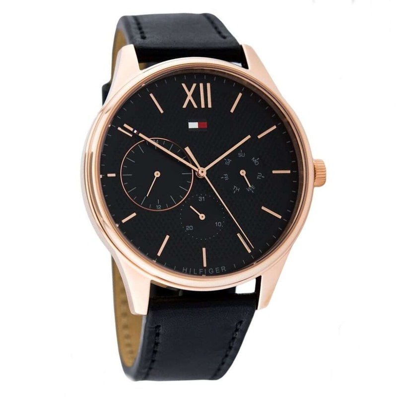 Shop Tommy Hilfiger Damon Quartz Black Dial Black Leather Strap Watch for Men - 1791419 in USA