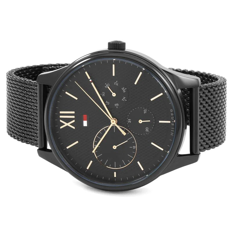 Shop Tommy Hilfiger Damon Quartz Black Dial Black Mesh Bracelet Watch for Men - 1791420 in USA