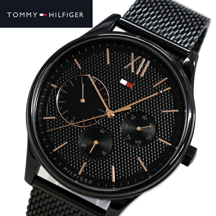 Shop Tommy Hilfiger Damon Quartz Black Dial Black Mesh Bracelet Watch for Men - 1791420 in USA
