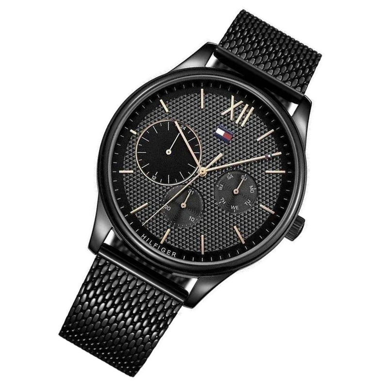 Shop Tommy Hilfiger Damon Quartz Black Dial Black Mesh Bracelet Watch for Men - 1791420 in USA