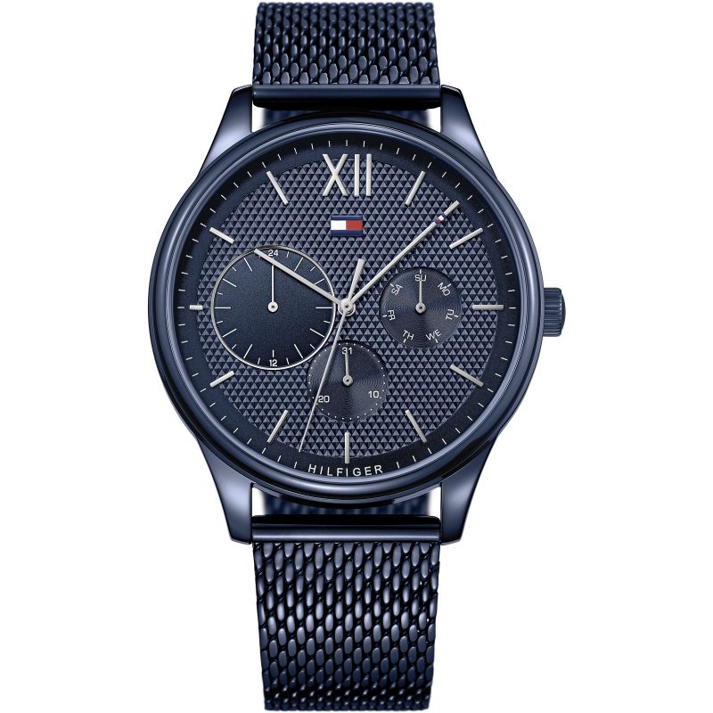 Shop Tommy Hilfiger Damon Quartz Blue Dial Blue Mesh Bracelet Watch for Men - 1791421 in USA