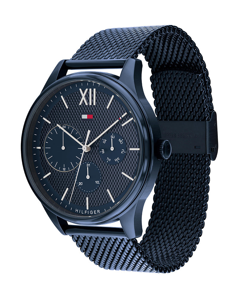 Shop Tommy Hilfiger Damon Quartz Blue Dial Blue Mesh Bracelet Watch for Men - 1791421 in USA