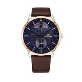 Tommy Hilfiger Hunter Blue Dial Brown Leather Strap Watch for Men - 1791605