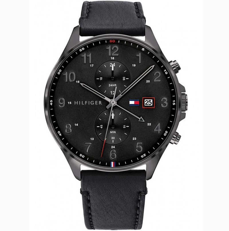 Tommy Hilfiger West Chronograph Black Dial Black Leather Strap Watch For Men - 1791711