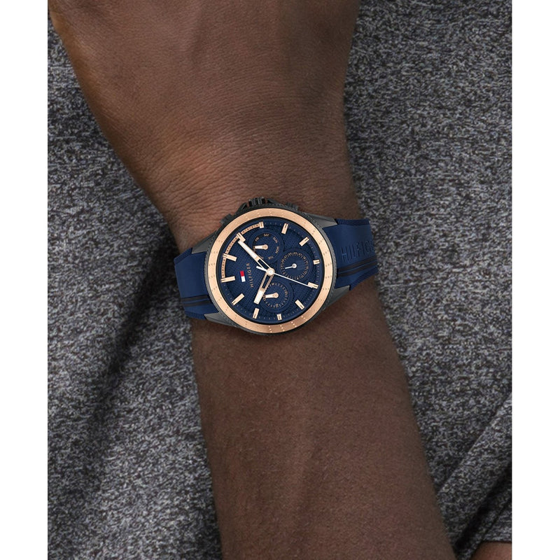 Tommy Hilfiger Aiden Chronograph Blue Dial Blue Silicone Strap Watch For Men - 1791860 Buy Now By Tommy Hilfiger