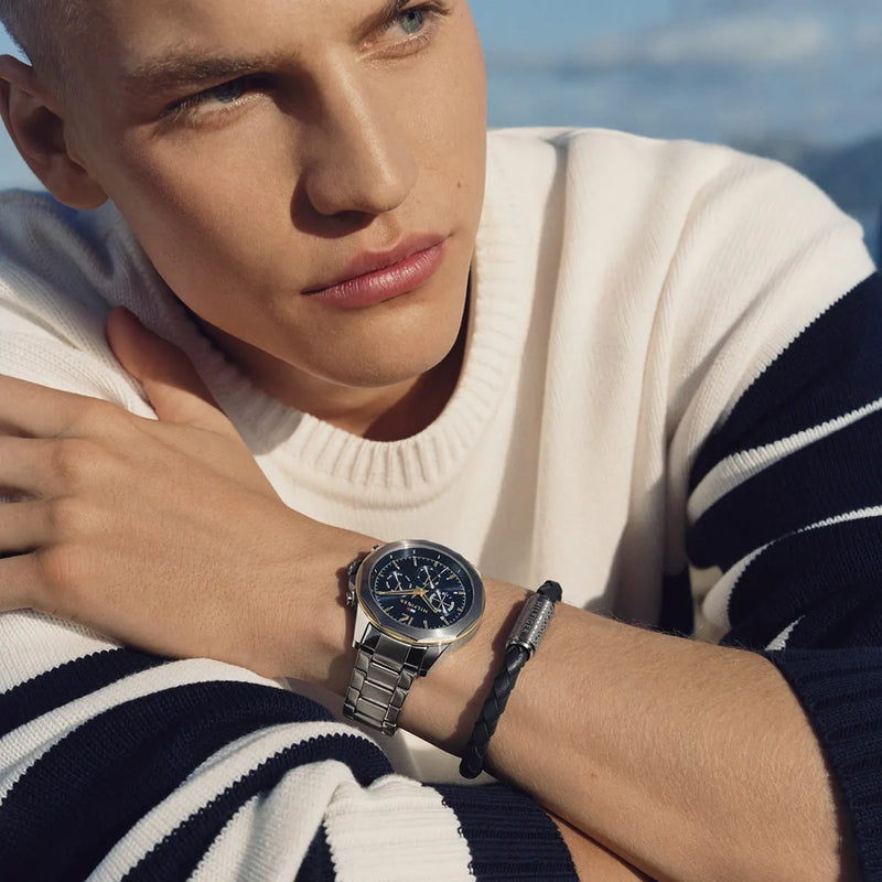 Tommy Hilfiger Lars Chronograph Blue Dial Silver Steel Strap Watch For Men - 1792059