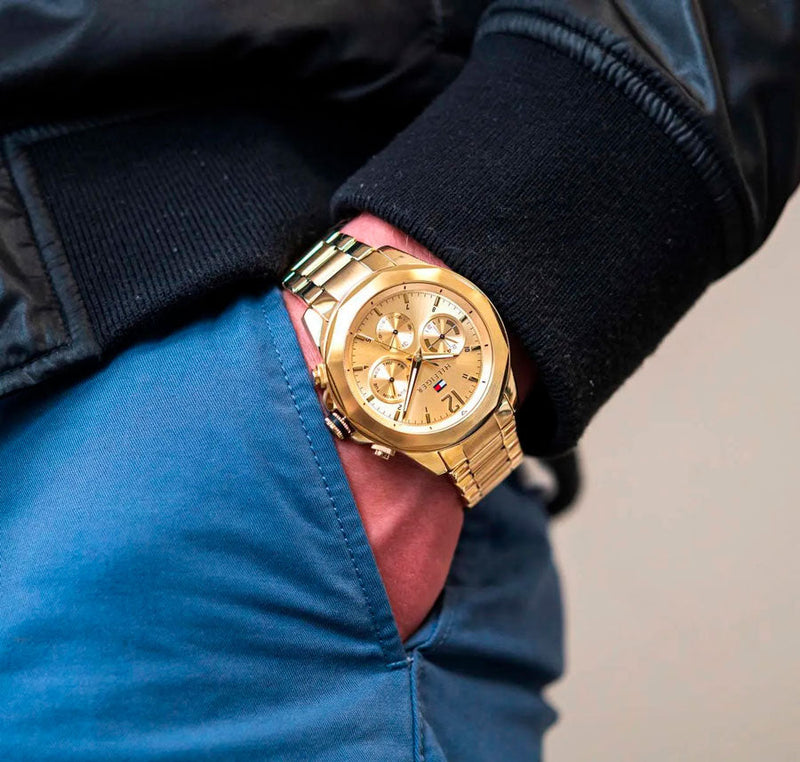 Tommy Hilfiger Lars Chronograph Gold Dial Gold Steel Strap Watch For Men - 1792060