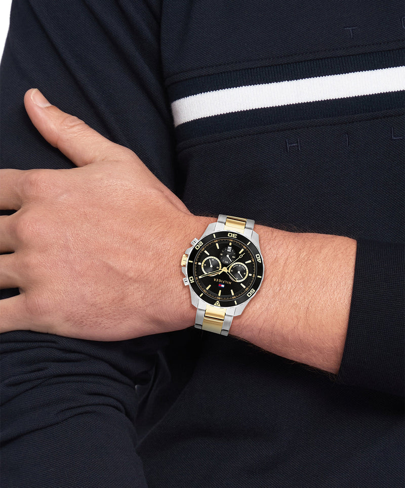 Tommy Hilfiger Jordon Chronograph Black Dial Two Tone Steel Strap Watch For Men - 1792095 Buy Now By Tommy Hilfiger
