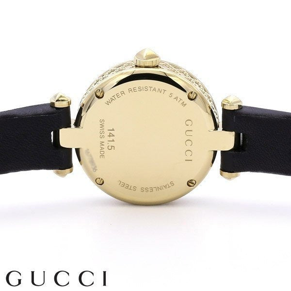 Shop Gucci Diamantissima Mother of Pearl Dial Black Leather Strap Watch For Women - YA141505 in USA