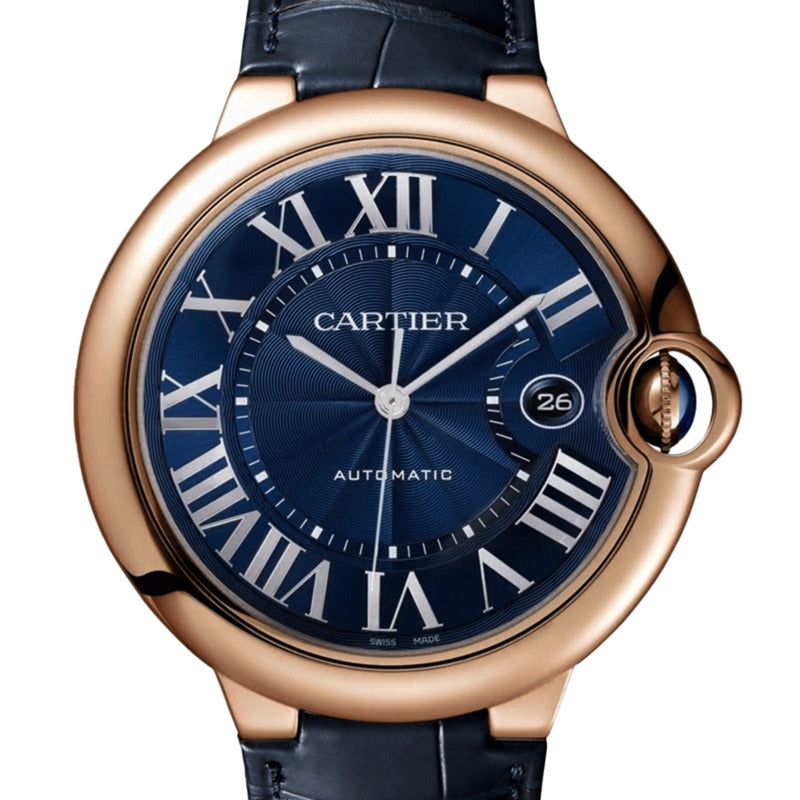 Cartier Ballon Bleu De Cartier Blue Dial Blue Leather Strap Watch for Men - WGBB0036