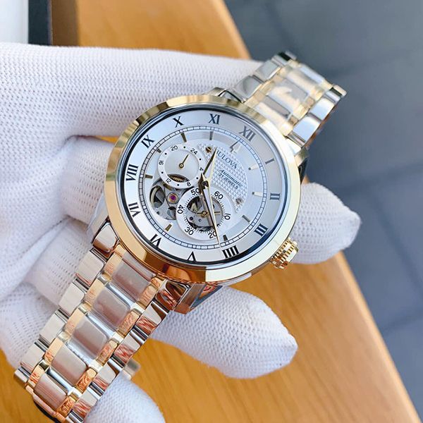 Bulova BVA Skeleton Silver Dial Two Tone Steel Strap Watch for Men - 98A230 Buy Now By Bulova