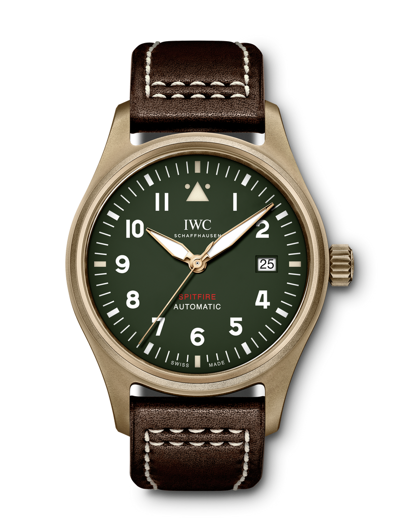 Shop IWC Pilot's Watch Automatic Spitfire Green Dial Brown Leather Strap Watch for Men - IW326802 in USA