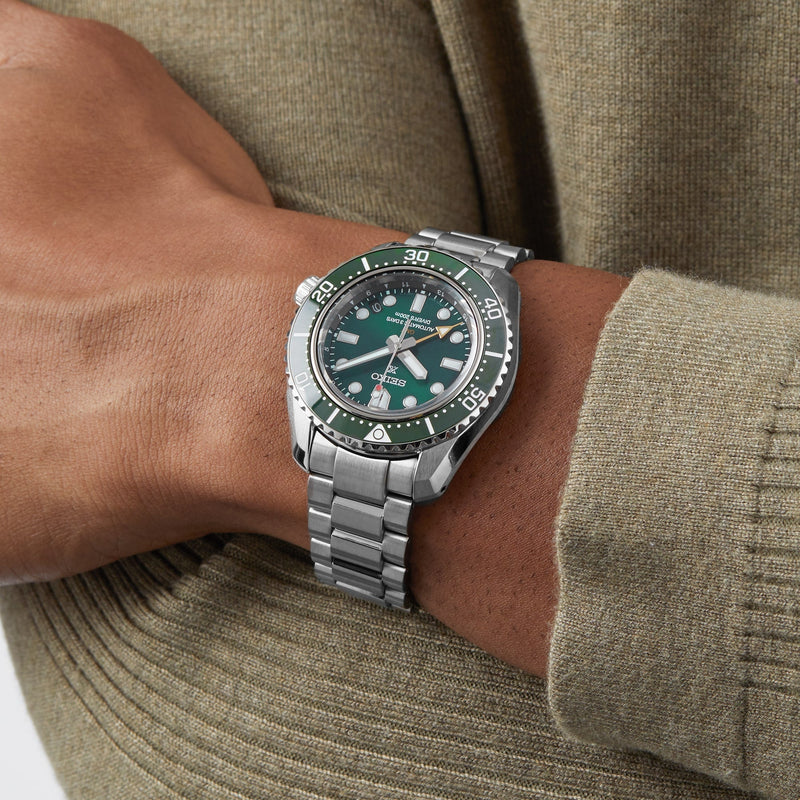 Shop Seiko Prospex GMT Divers Automatic Marine Green Dial Silver Steel Strap Watch For Men - SPB381J1 in USA