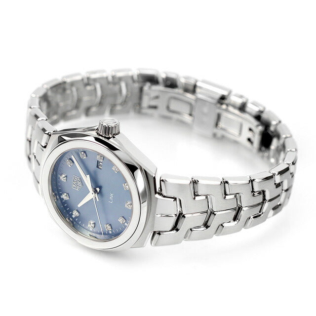 Shop Tag Heuer Link Quartz Diamonds Blue Mother of Pearl Dial Silver Steel Strap Watch for Women - WBC1313.BA0600 in USA