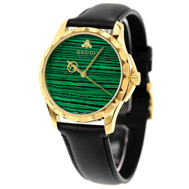 Shop Gucci Le Marche Des Merveilles Quartz Green Dial Black Leather Strap Watch For Women - YA126463 in USA