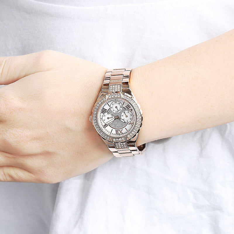Guess Viva Diamonds White Dial Rose Gold Steel Strap Watch for Women - W0111L3 Buy Now By Guess