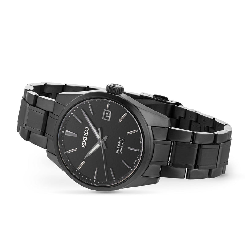 Shop Seiko Presage Sharp Edged Series Black Dial Black Steel Strap Watch For Men - SPB229J1 in USA