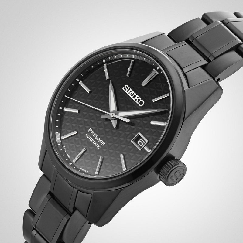 Shop Seiko Presage Sharp Edged Series Black Dial Black Steel Strap Watch For Men - SPB229J1 in USA