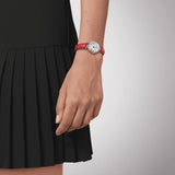 Shop Tissot Bellissima Small Lady Diamonds Mother of Pearl Dial Red Leather Strap Watch For Women - T126.010.66.113.00 in USA