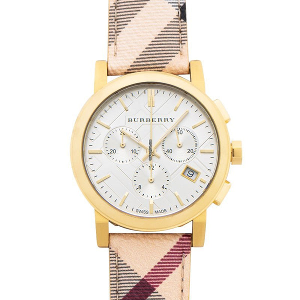 Shop Burberry The City White Dial Haymarket Beige Leather Strap Watch for Women - BU9752 in USA