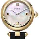 Shop Gucci Diamantissima Mother of Pearl Dial Black Leather Strap Watch For Women - YA141505 in USA