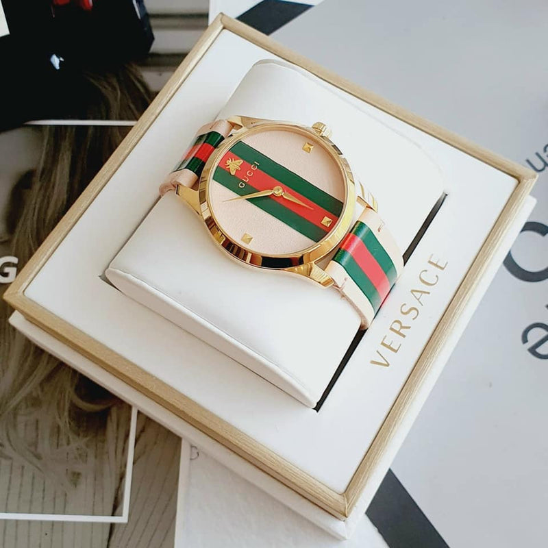 Gucci G Timeless Quartz Pink Dial Three Tone Leather Strap Watch For Women - YA1264118 Buy Now By Gucci