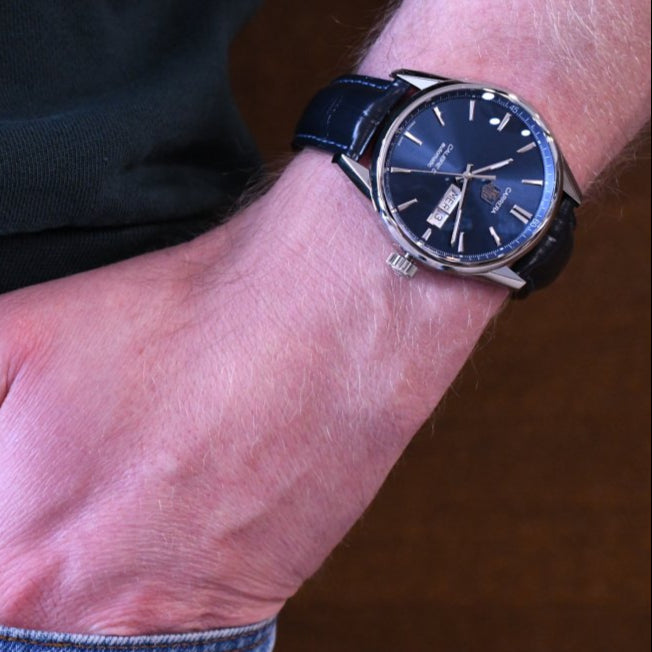 Tag Heuer Carrera Calibre 5 Automatic Blue Dial Blue Leather Strap Watch for Men - WAR201E.FC6292 Buy Now By Tag Heuer