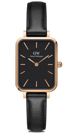 Daniel Wellington Quadro Sheffield Black Dial Black Leather Strap Watch For Women - DW00100435
