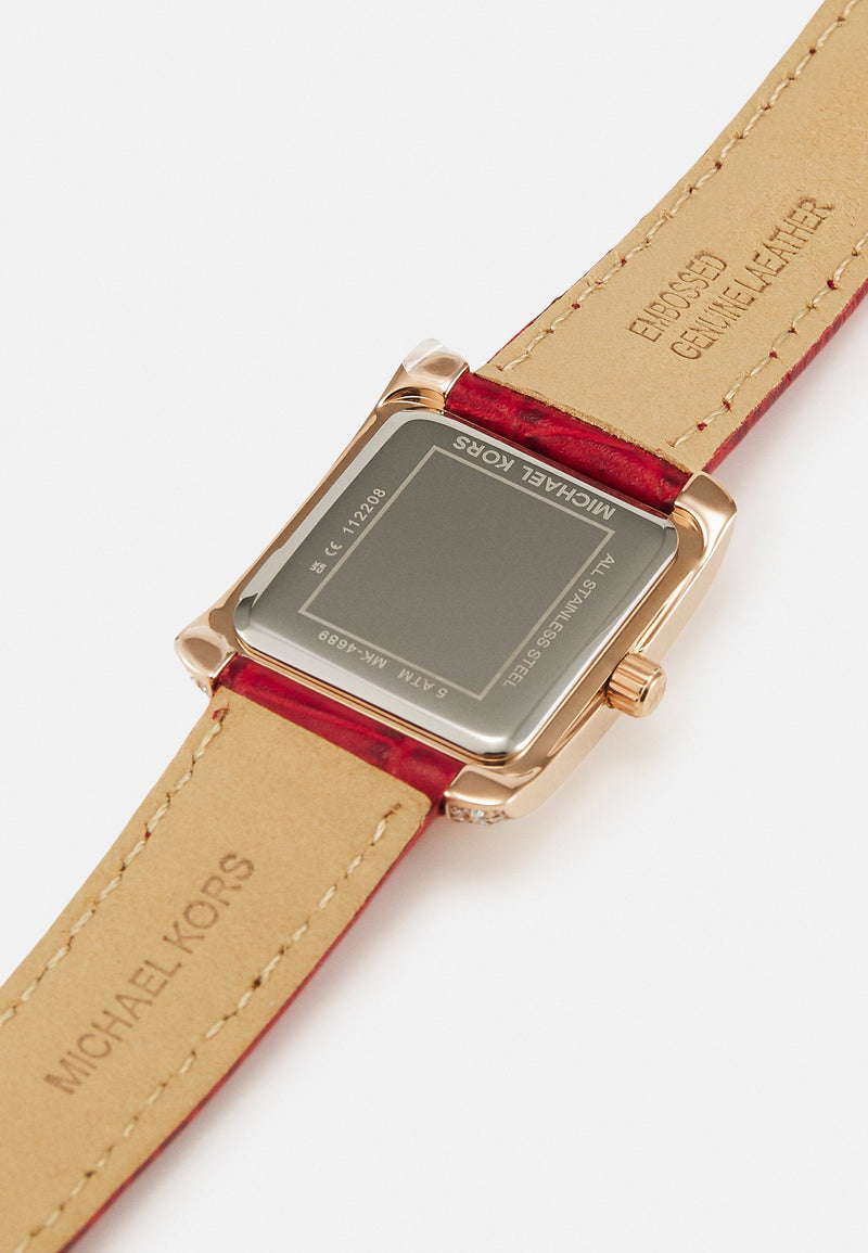Michael Kors Emery Quartz Diamonds Silver Dial Red Leather Strap Watch For Women - MK4689 Buy Now By Michael Kors