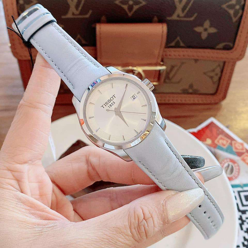 Tissot T Classic Couturier Silver Dial Light Blue Leather Strap Watch For Women - T035.210.16.031.02 Buy Now By Tissot