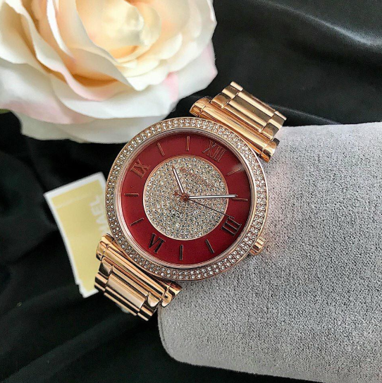 Michael Kors Caitlin Red Dial Rose Gold Stainless Steel Strap Watch for Women - MK3377 Buy Now By Michael Kors