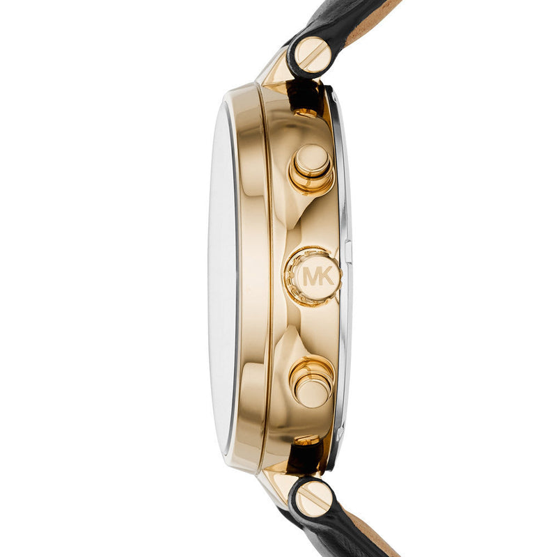 Michael Kors Sawyer Champagne Dial Black Leather Strap Watch for Women - MK2433 Buy Now By Michael Kors