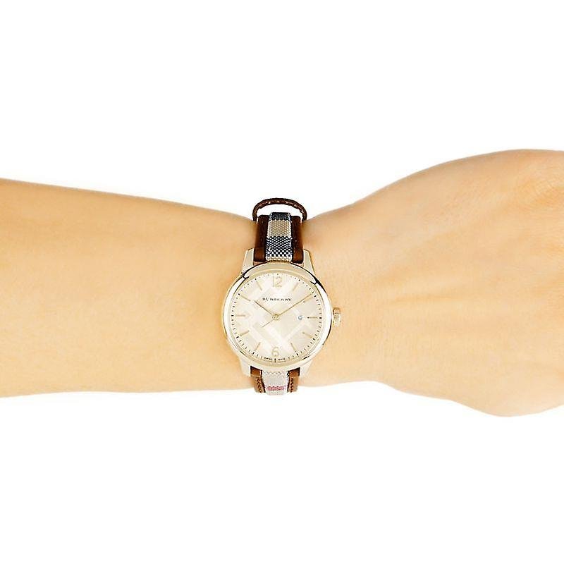 Shop Burberry The Classic Gold Dial Brown Leather Strap Watch for Women - BU10114 in USA