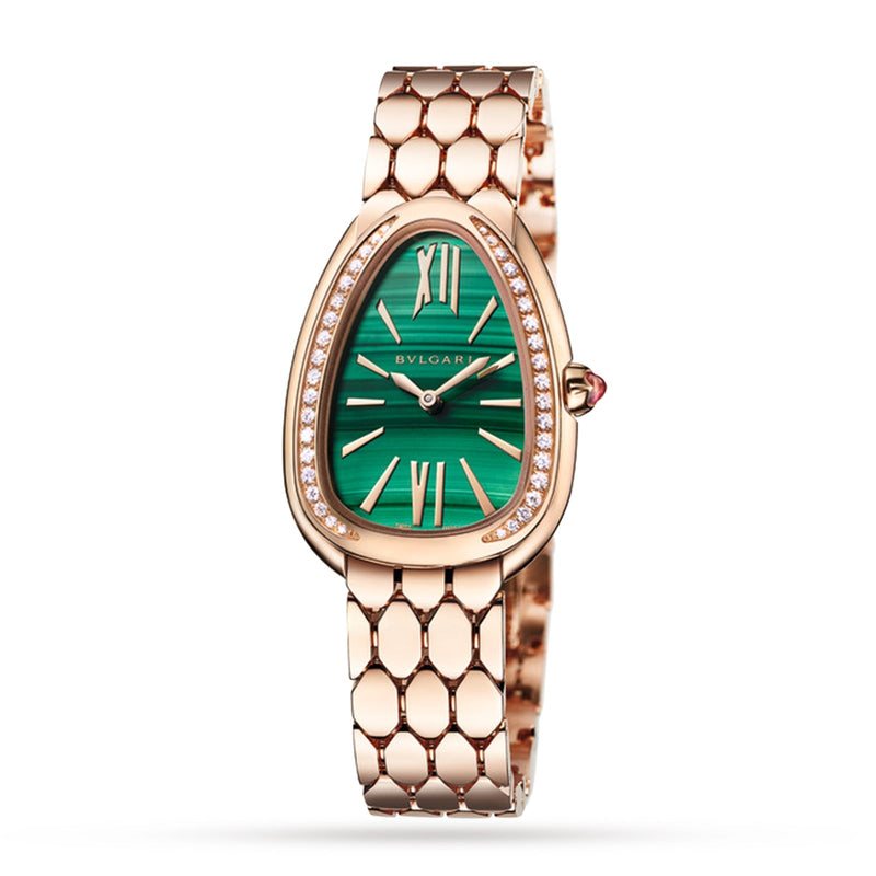 Bvlgari Serpenti Seduttori Diamonds Green Dial Rose Gold Steel Strap Watch for Women - SERPENTI103273