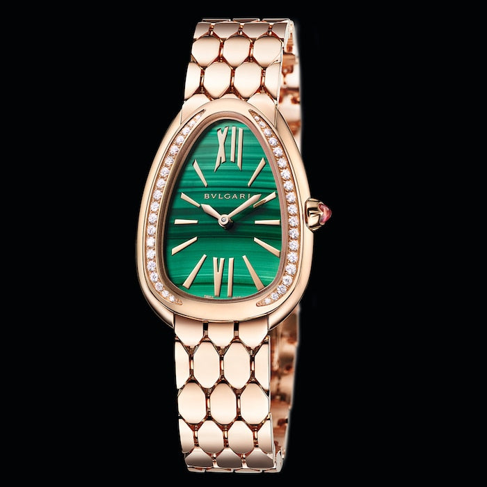 Bvlgari Serpenti Seduttori Diamonds Green Dial Rose Gold Steel Strap Watch for Women - SERPENTI103273