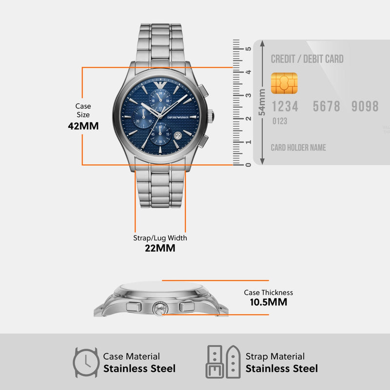 Emporio Armani Chronograph Blue Dial Silver Steel Strap Watch For Men - AR11528 Buy Now By Emporio Armani