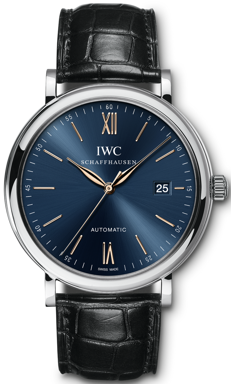IWC Portofino Automatic Blue Dial Black Leather Strap Watch for Men - IW356523 Buy Now By IWC