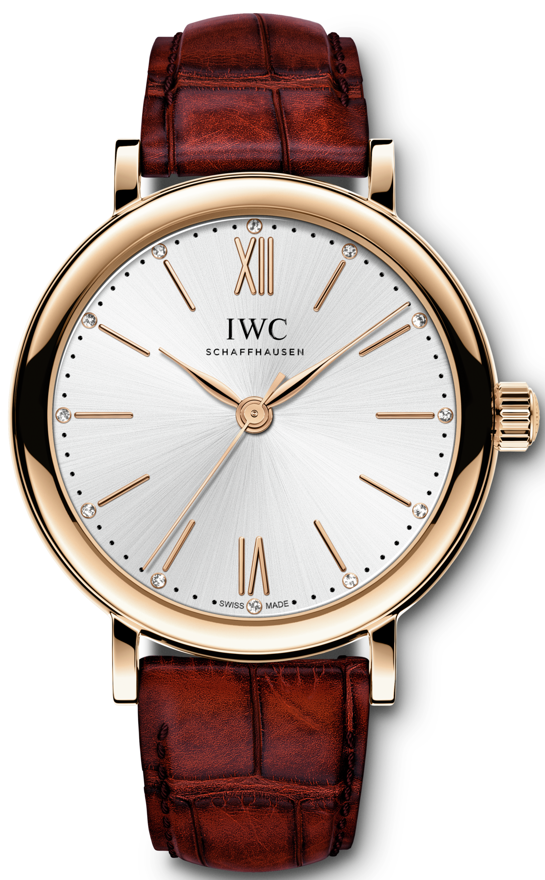IWC Portofino Automatic Silver Dial Red Leather Strap Watch for Women - IW357401
