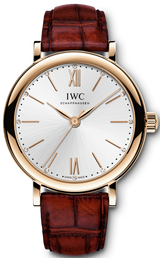 Shop IWC Portofino Automatic Silver Dial Red Leather Strap Watch for Women - IW357401 in USA
