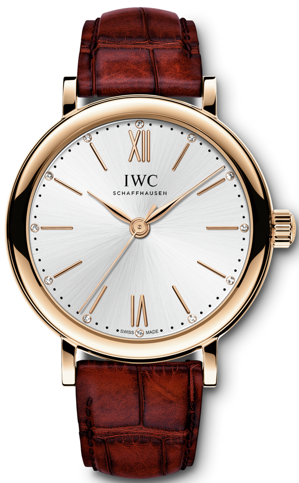 IWC Portofino Automatic Silver Dial Red Leather Strap Watch for Women - IW357401